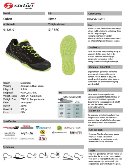 Sixton Cuban S1P Werkschoen Laag Geel 91328-01 - Afbeelding 4